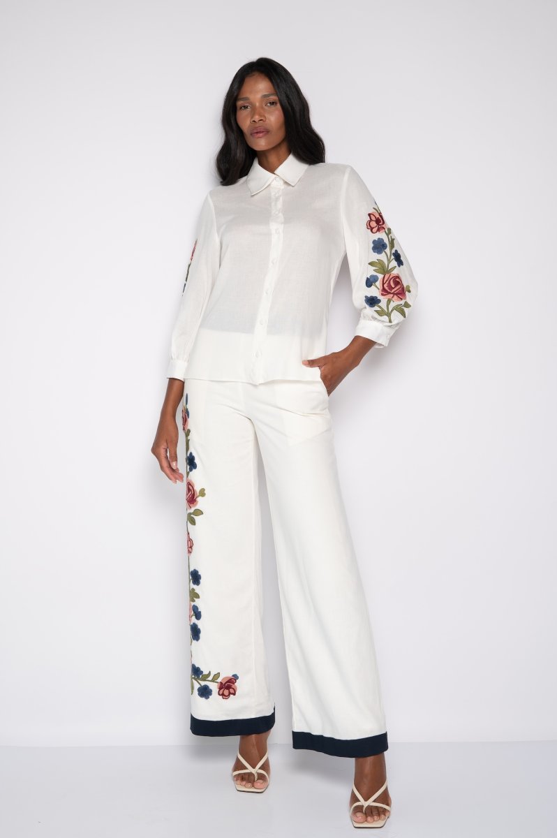 Camisa bordada manga 7/8 Off White – Celina - Image 4