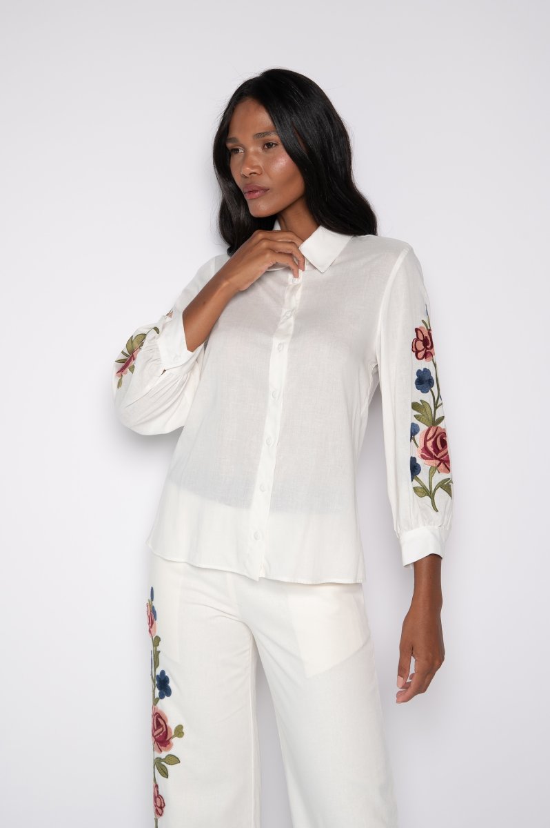 Camisa bordada manga 7/8 Off White – Celina - Image 7