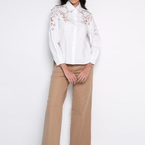 Camisa Bordada Manga 7/8 Branca – Adriana
