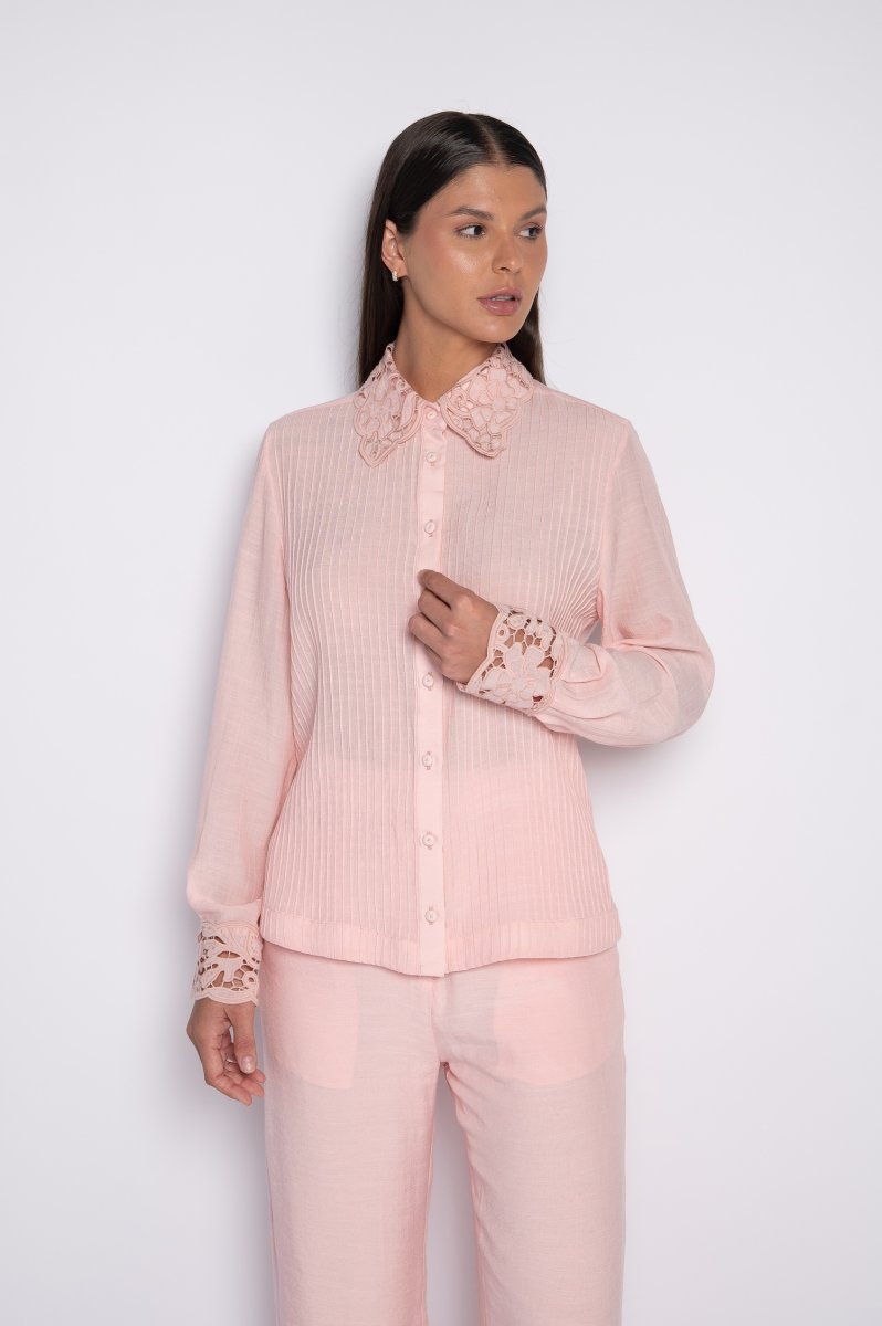 Camisa Bordada com Nervuras Frontais Rosa – Ruth - Image 2