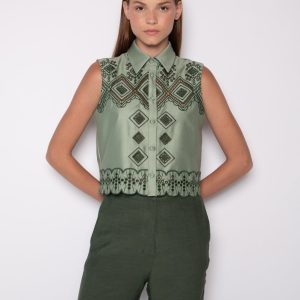Camisa Cropped Bordada Verde Claro – Kelly