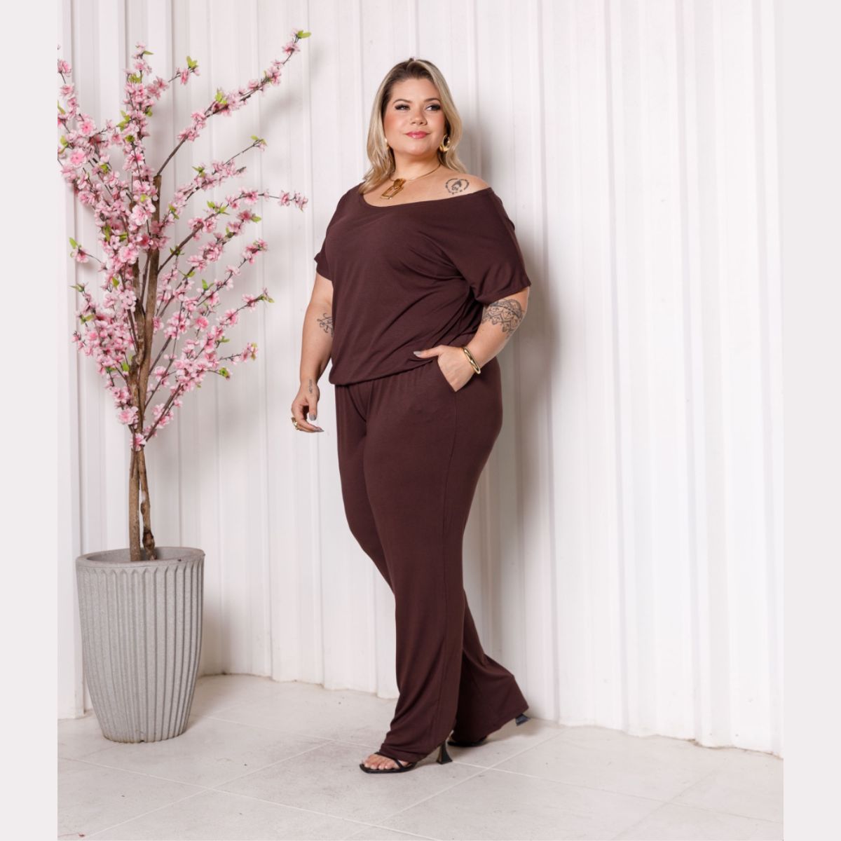 Macacão Feminino Longo Manga Curta Verão Plus Size 28509 - Image 4