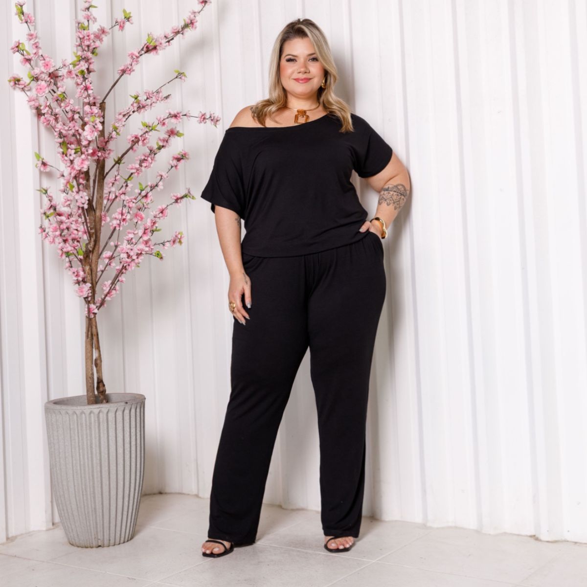 Macacão Feminino Longo Manga Curta Verão Plus Size 28509 - Image 3