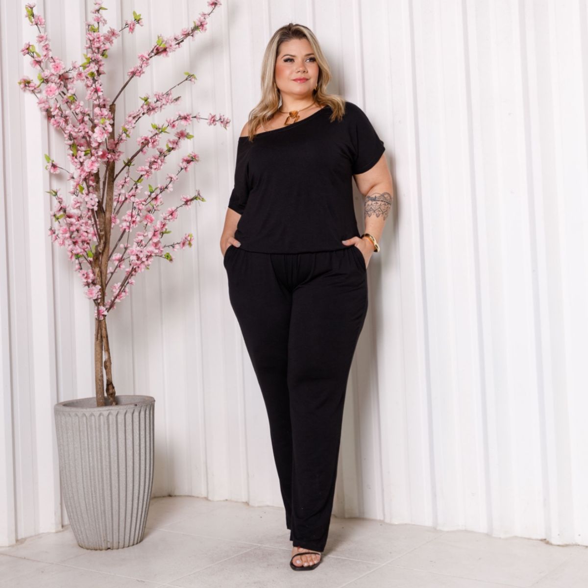 Macacão Feminino Longo Manga Curta Verão Plus Size 28509 - Image 2