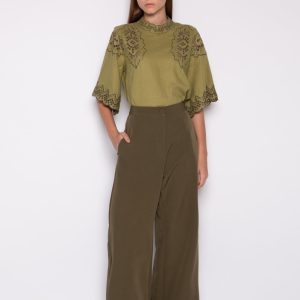 Calça Pantalona com Bolsos Laterais Verde Oliva – Mirtes