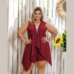 Conjunto Feminino Shorts E Colete Liso Plus Size 34001