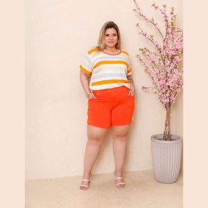 Conjunto Feminino Plus Size Casual de Blusa e Shorts com Bolsos 29529