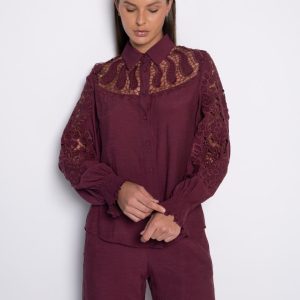 Camisa Bordada Vinho – Zenilda