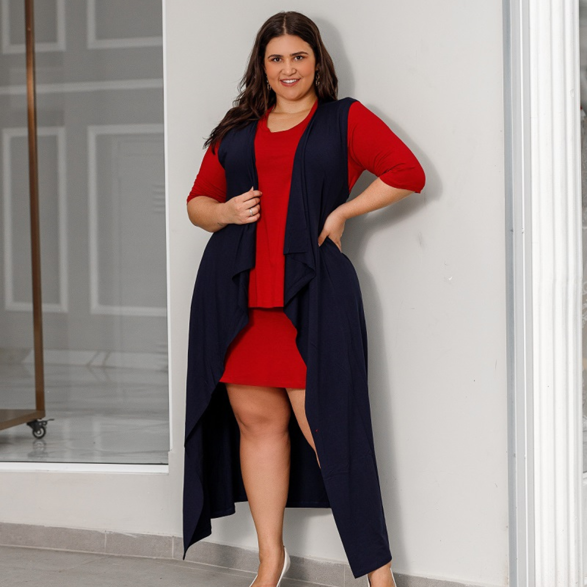 Maxi Colete Feminino Longo Liso A Fio Plus Size Deep Dream 32030 - Image 5