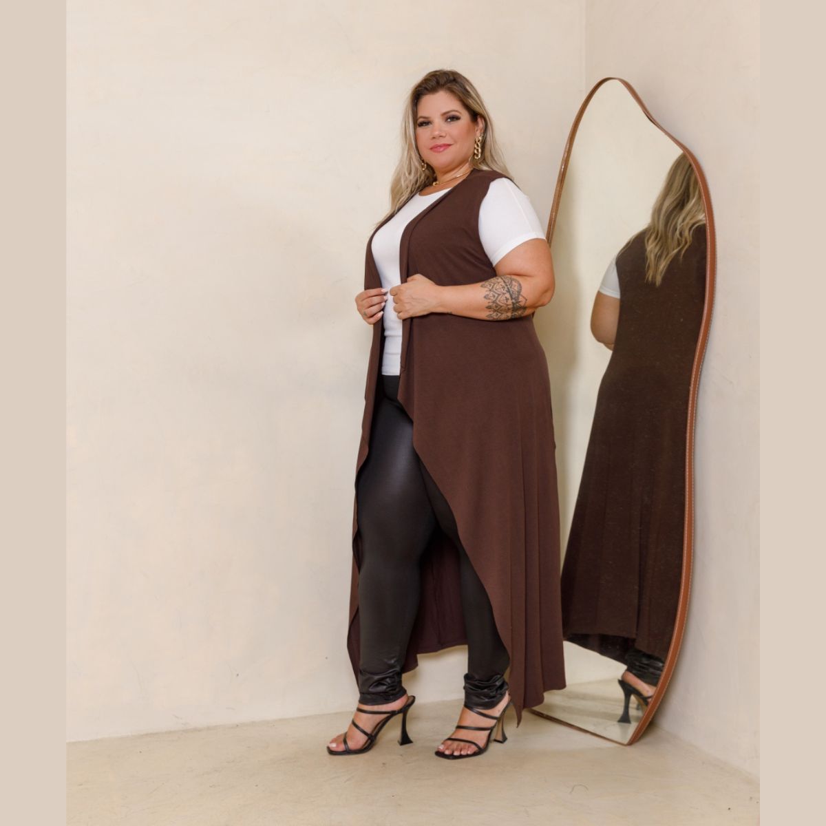 Maxi Colete Feminino Longo Liso A Fio Plus Size Deep Dream 32030 - Image 3