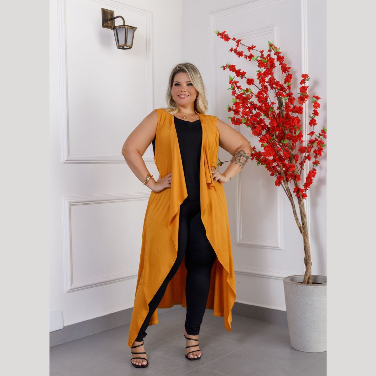 Maxi Colete Feminino Longo Liso A Fio Plus Size Deep Dream 32030 - Image 7