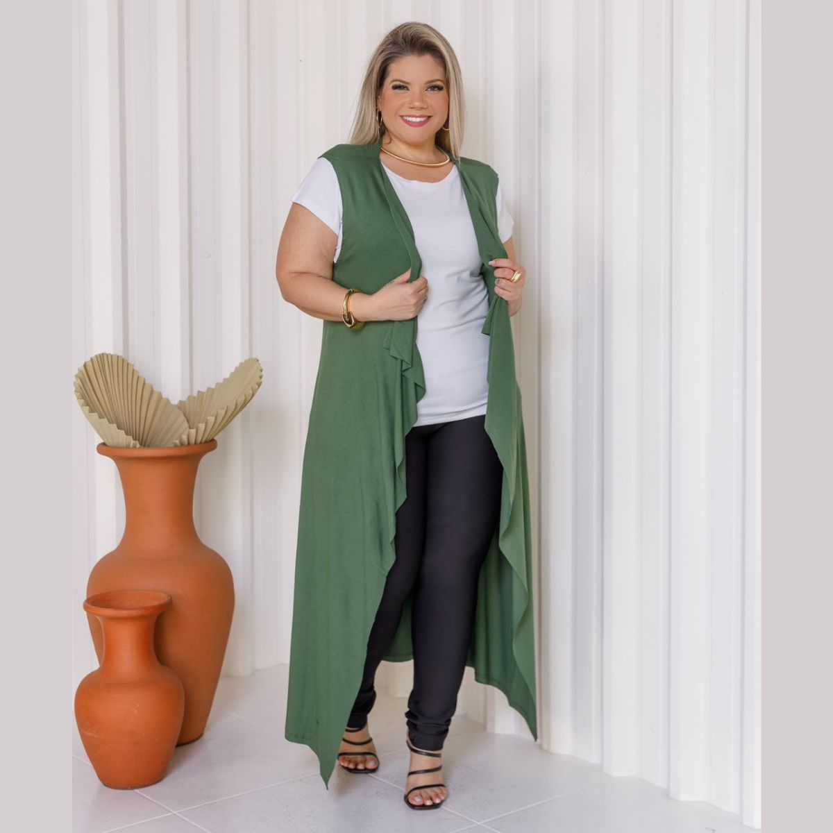 Maxi Colete Feminino Longo Liso A Fio Plus Size Deep Dream 32030 - Image 8