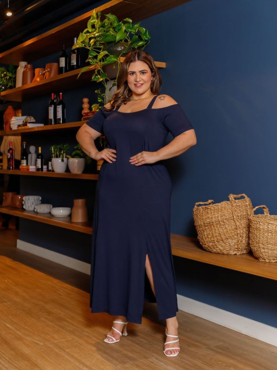 Vestido Longo Com Alça E Fenda Lateral Plus Size Mazal 35014 - Image 3