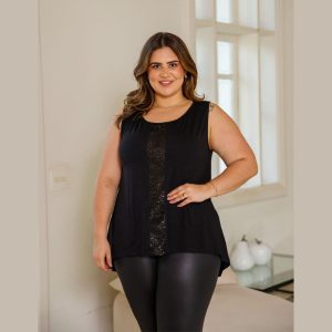 Blusa Feminina Regata Plus Size Com Detalhe Em Paetê 35071