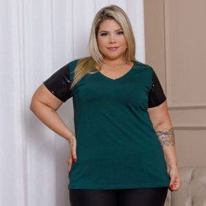 Blusa Manga Curta Em Paete Plus Size Verão 38025