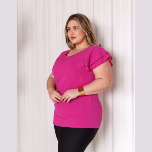 Blusa Up Manga Curta Com Babado Verão Plus Size 39015