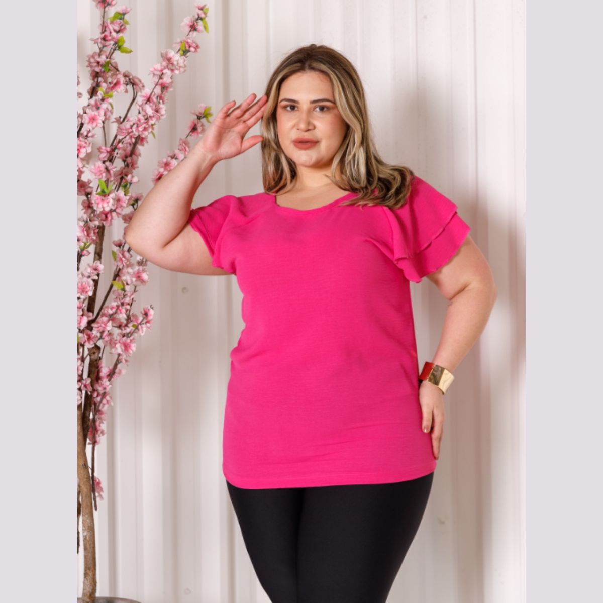Blusa Up Manga Curta Com Babado Verão Plus Size 39015 - Image 5