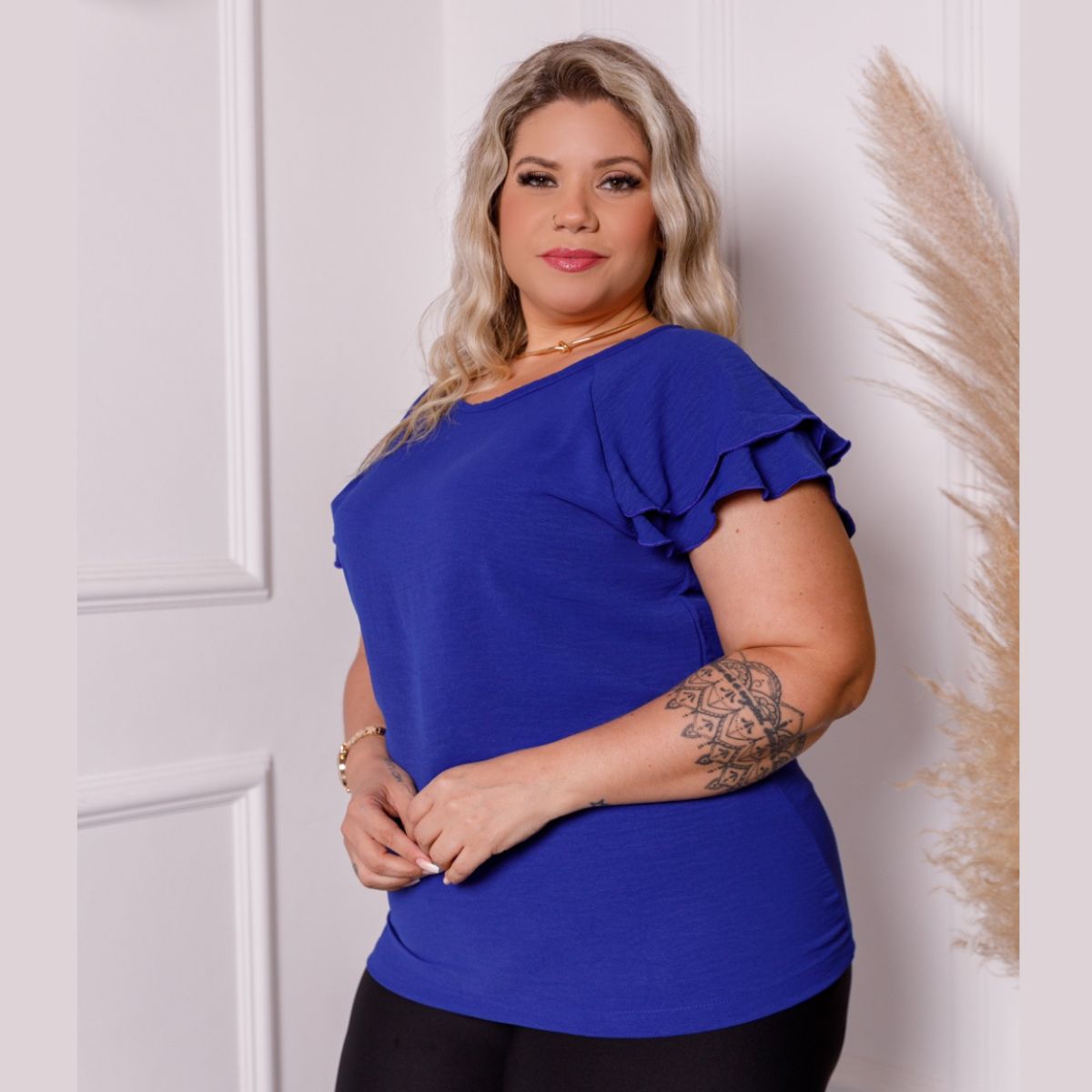 Blusa Up Manga Curta Com Babado Verão Plus Size 39015 - Image 7