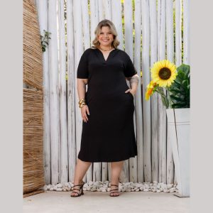 Vestido Feminino Verão Com Capuz Bolso Gola V Plus Size 39037