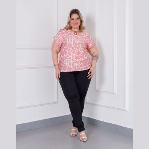 Blusa Feminina Elegance Plus Size Estampada Manga Dobrada Verão 39051