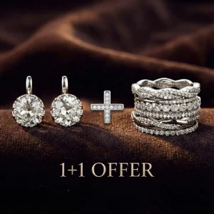 1+1 Offer: Layered Zirconia Ring + Zirconia Silver Earrings
