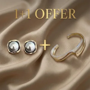 1+1 Offer: White Opal Golden Bracelet + Black Pearl Earrings