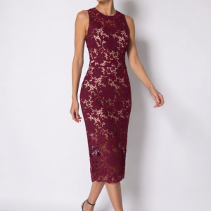 Vestido Midi Reto Bordado Cavado Vinho – Isadora