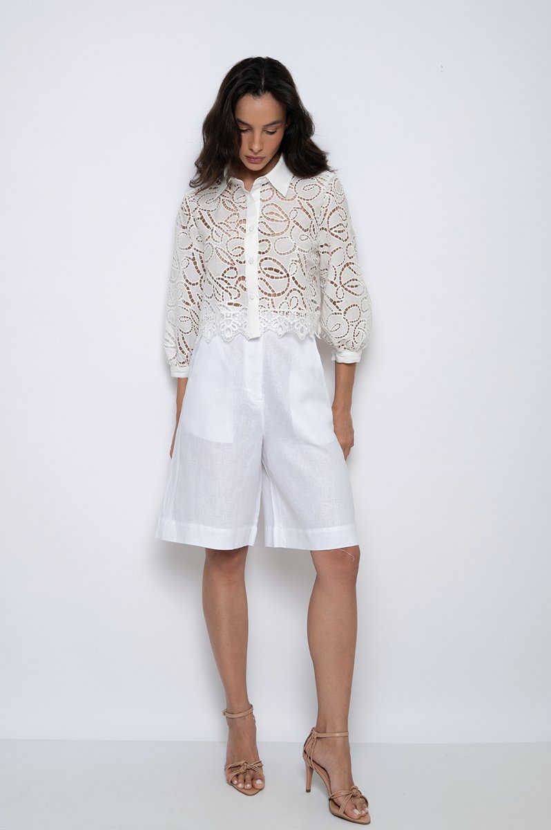 Camisa Cropped Bordada Off White – Gaby - Image 3