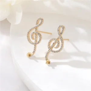 Elegant Crystal Treble Clef Earrings