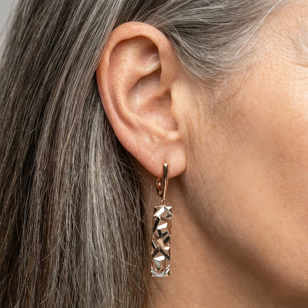 An Geometric Rose Gold & Silver Bar Dangle Earring Set
