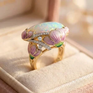 Elegant Lotus Opal Ring