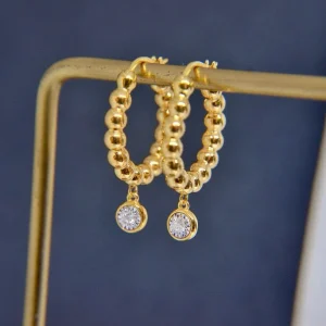 Gold Beaded Crystal Earrings