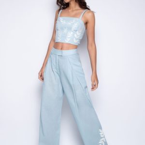 Calça Transpassada Bordada Azul – Diana