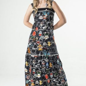 VESTIDO LONGO DE ALÇA LARGA COM RECORTE ABAIXO DO JOELHO LEVEMENTE FRANZIDO