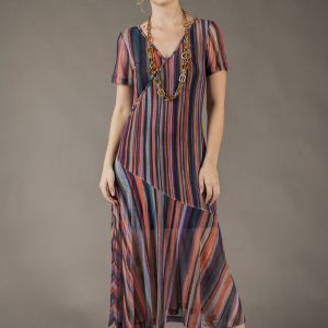 VESTIDO MIDI, COM MANGA E RECORTE DIAGONAL TIPO CARACOL