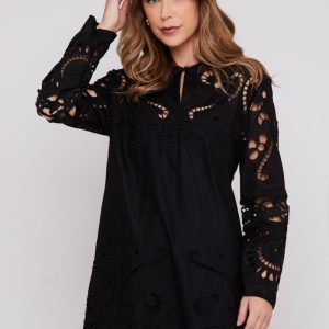 Vestido Longo Bordado Vazado Preto- Tereza