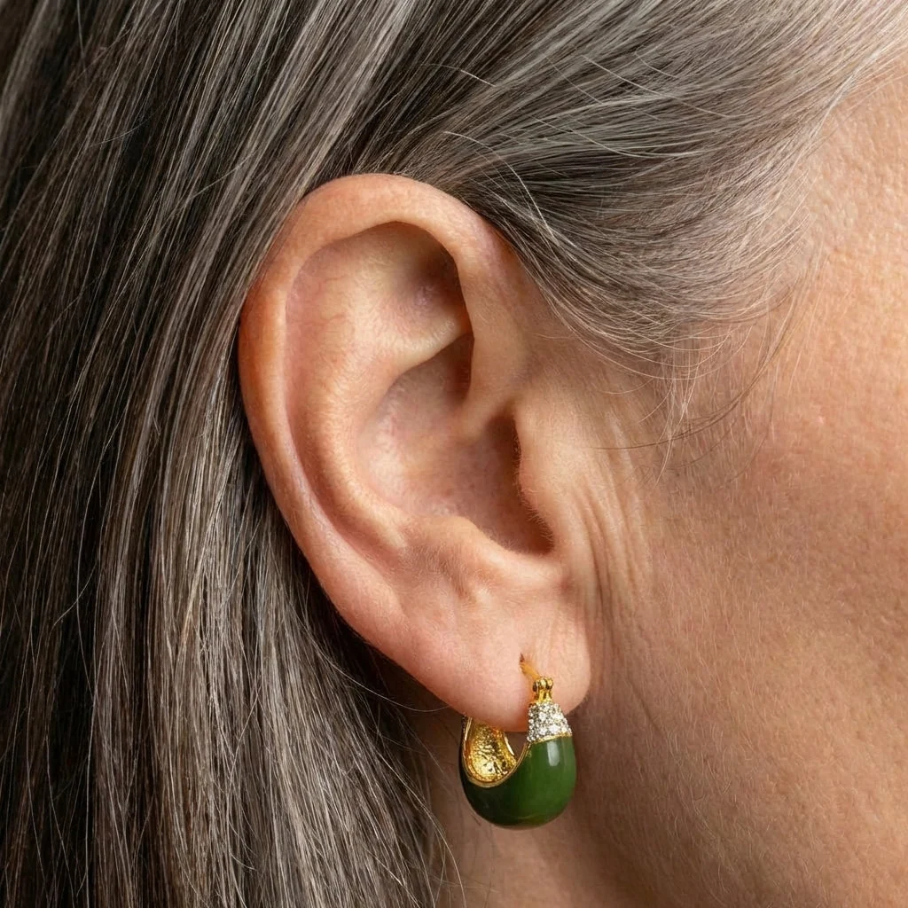 Crystal Green Stone Earrings - Image 2