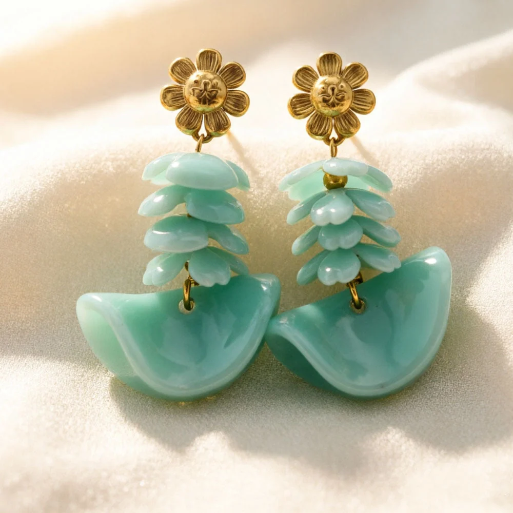 Vintage Jade Flower Earrings