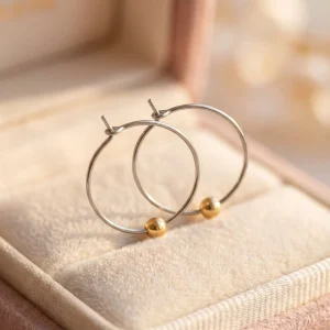 Vintage Silver Hoop Golden Pearl Earrings