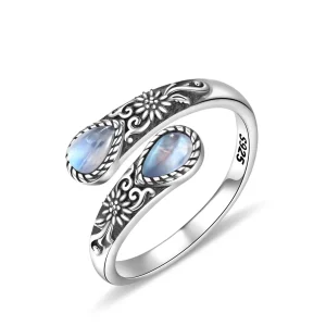Vintage Moonstone Floral Wrap Ring
