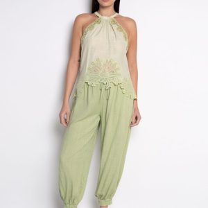 Blusa Cropped Bordada Gola Alta Verde – Poly