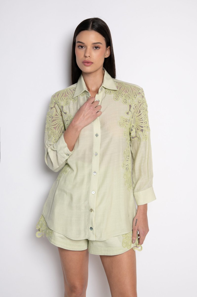 Camisa Bordada Com Mangas 3/4 Verde – Penélope - Image 5